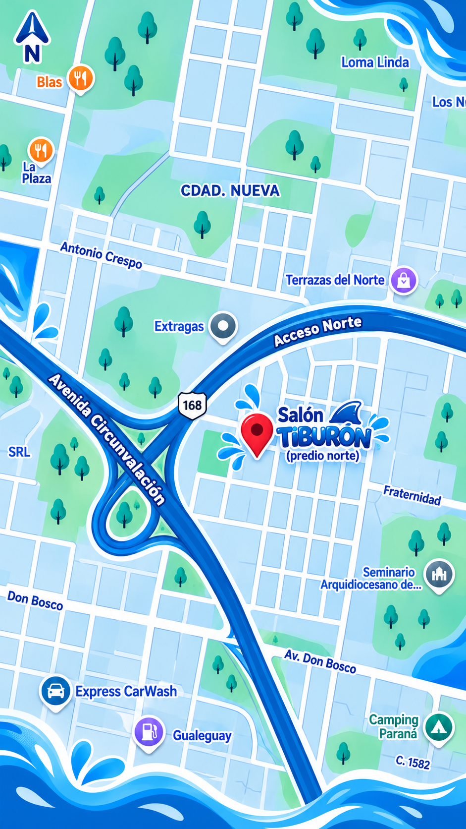 Mapa orientativo para llegar al Salón Tiburón, zona Seminario